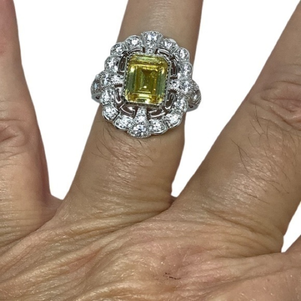 - Sterling silver yellow gemstone Cubic Zirconia ring
